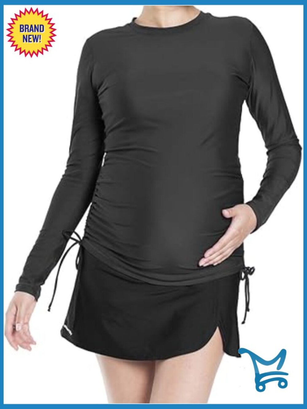 UPF 50 Long Sleeve Maternity Swim Shirt - Ruched Rash Guard for Sun Protection
